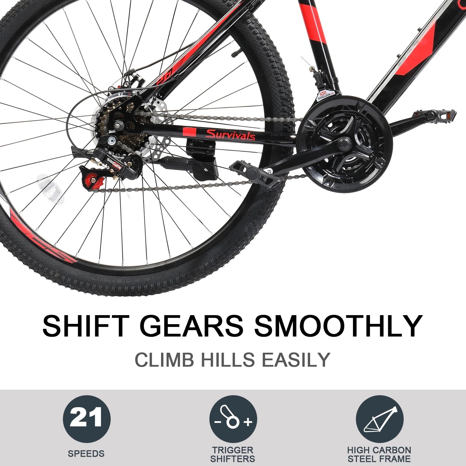 Ubesgoo 26" Lightweight Explorer Mountain Bike, 21 - Speed for Men and Women Disc Brakes & Suspension, Red/Black