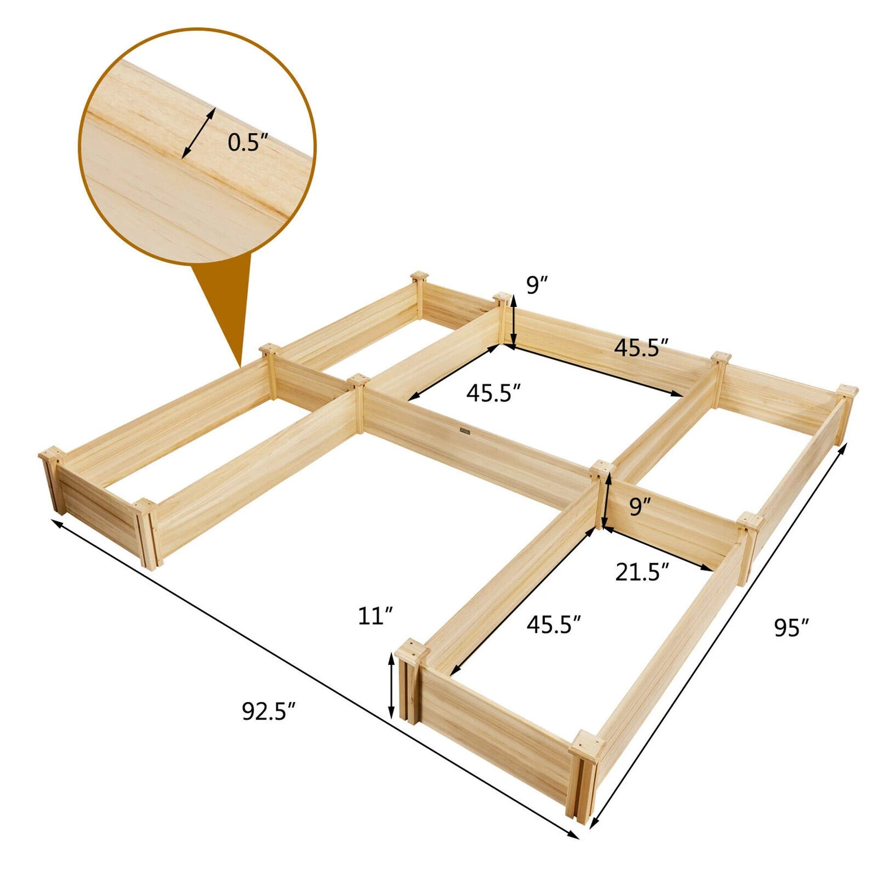 U-Shaped Raised Garden Bed, 92.5" x 95" Extra Large Fir Wood Planter Box for Vegetables & Flowers, 5-Tier Modular Design for Backyard Patio