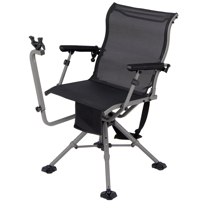 360° Swivel Hunting Chair, Portable Deer Blind Chair Sniper Seat with Adjustable Shooting Rest, Extendable Aluminum Legs & Carrying Strap for Camping