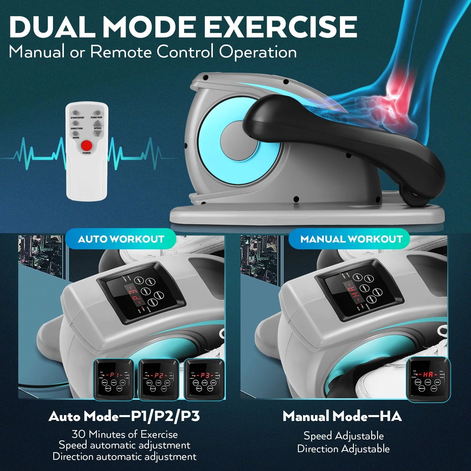 Desk Elliptical Machine for Home Office, Electric Desk Elliptical Trainer with Display Monitor Quiet Compact Pedal Exerciser Gifts for Caring Parents