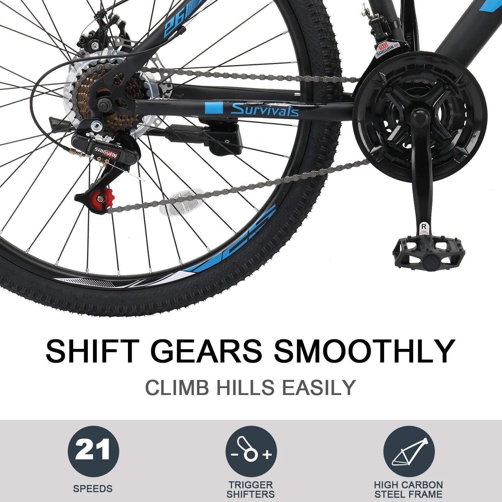 Ubesgoo 26" Lightweight Explorer Mountain Bike, 21 - Speed for Men and Women Disc Brakes & Suspension, Red/Black